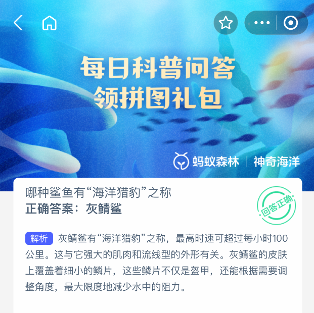蚂蚁森林神奇海洋2025年6月19日答案-景澄手游网