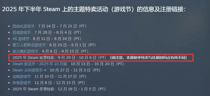 2025年Steam特卖及游戏节时间表-景澄手游网