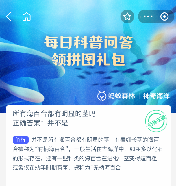 2025年8月20日蚂蚁森林神奇海洋答案解析-景澄手游网
