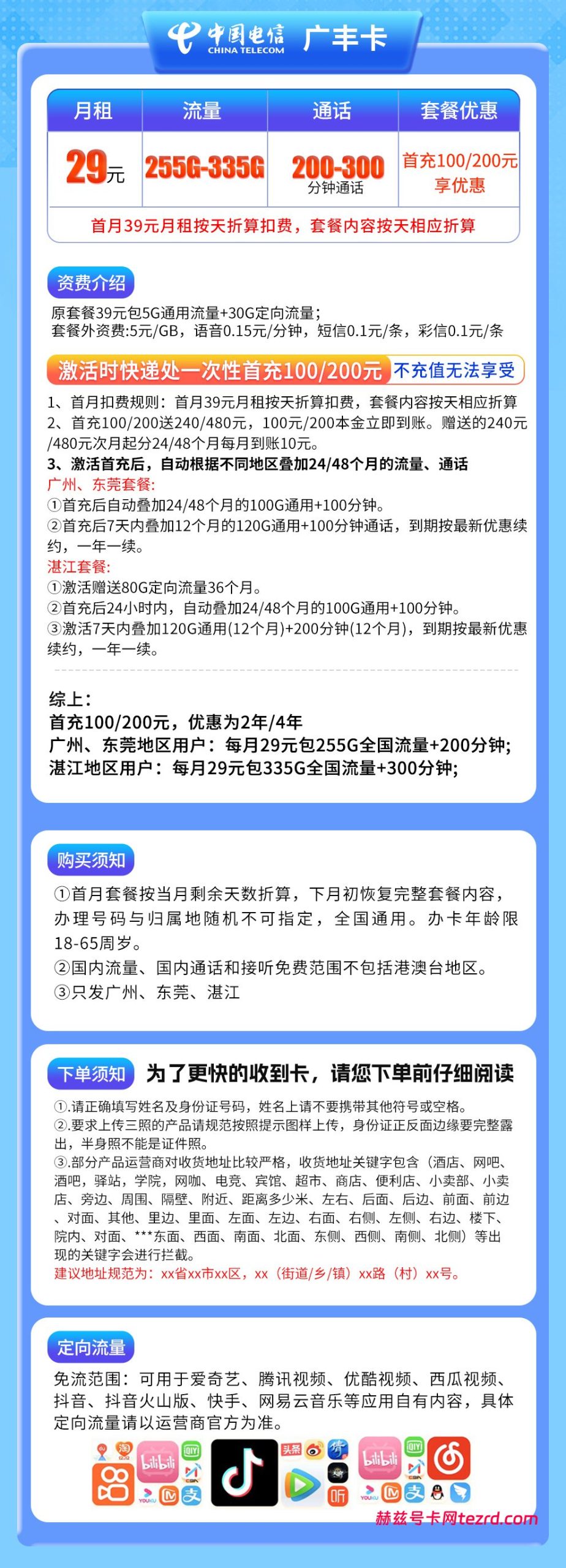 图片[1]-广东电信广丰卡怎么样？29元255G-335G流量+200分钟通话-赫兹号卡网