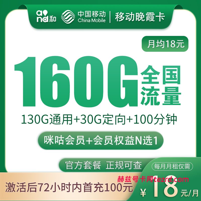 移动晚霞卡怎么样?18元160G流量+100分钟通话-赫兹号卡网