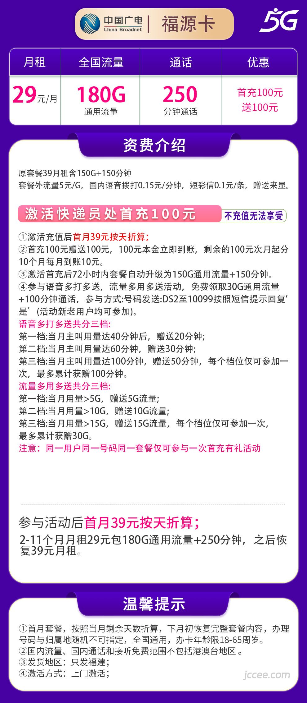 图片[1]-福建广电福源卡怎么样？29元180G通用流量+250分钟通话-赫兹号卡网
