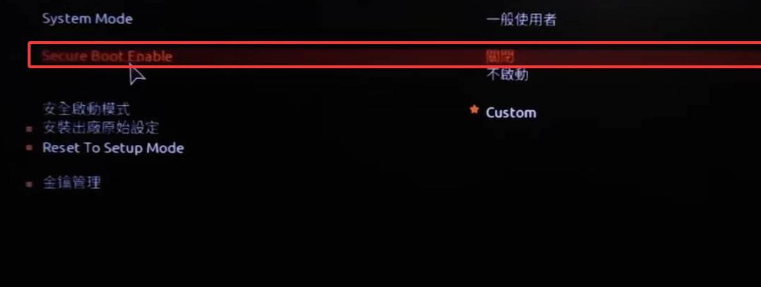 Secure Boot启用