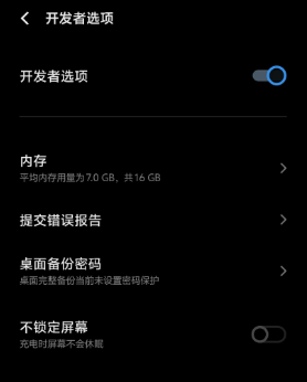 开发者选项界面