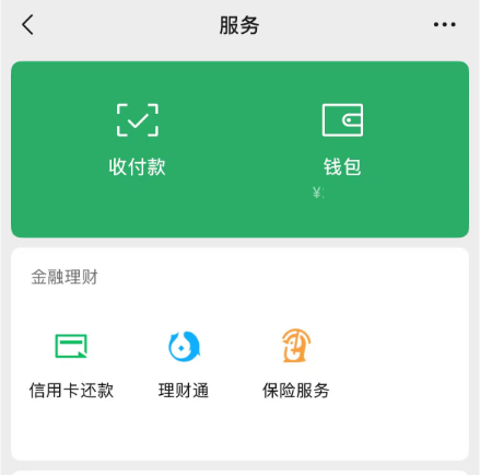微信服务页面，显示钱包选项