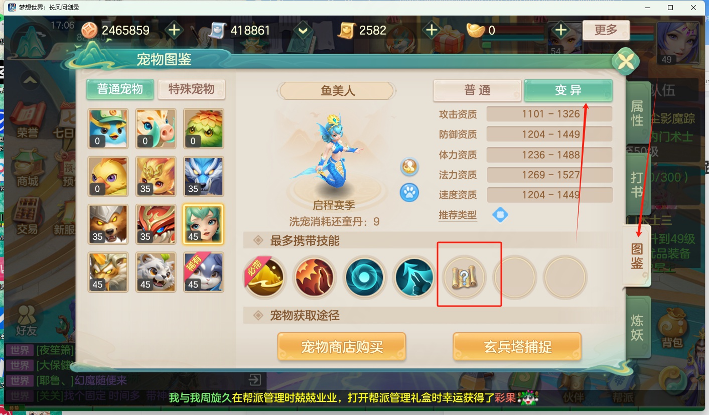 宠物技能格界面