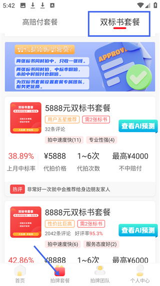 双标书套餐界面