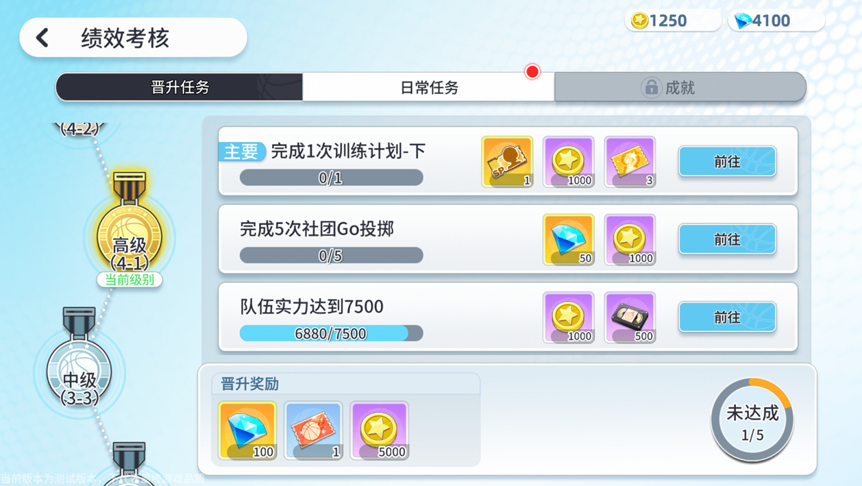 球队晋升奖励界面