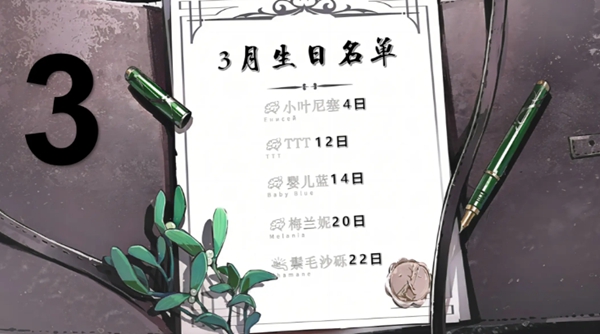 三月角色生日