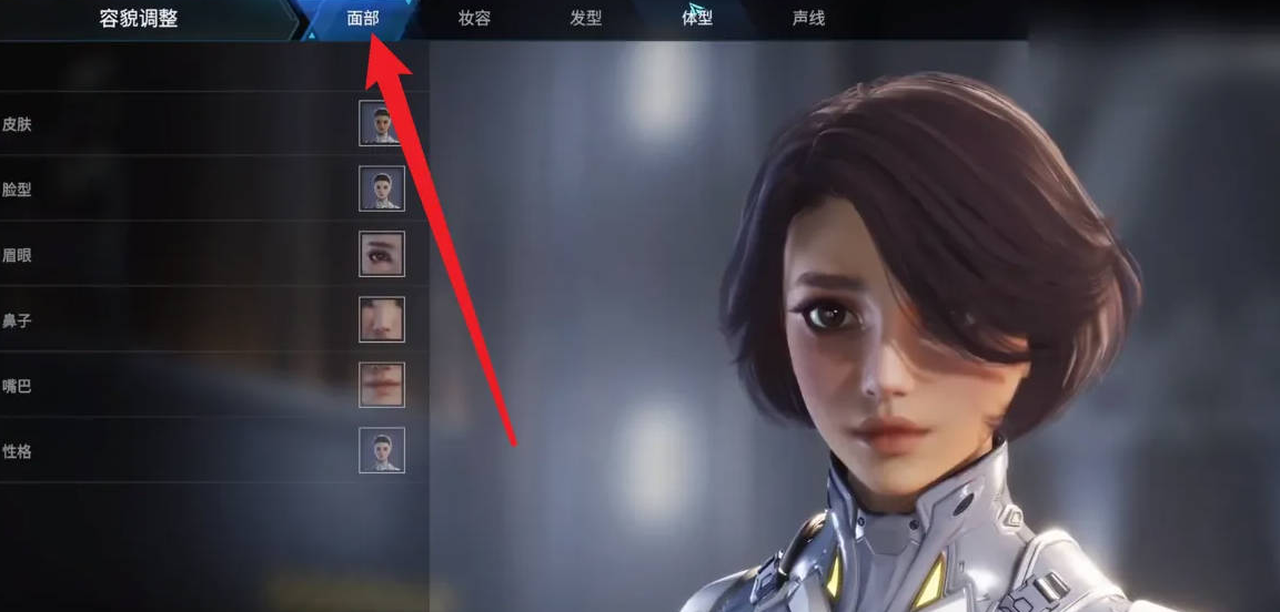 面部调整界面示意图