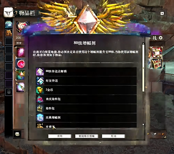 直升80级道具界面