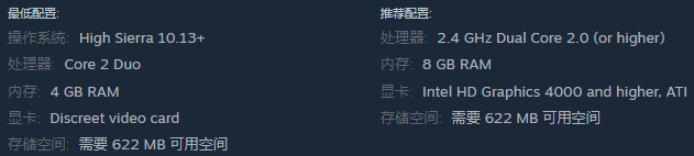 macOS 配置需求示意图